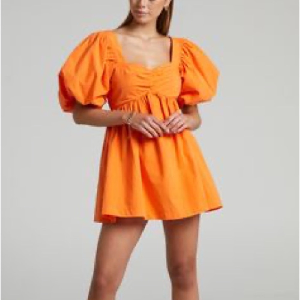 Scotch & Soda Orange Smocked Puff Sleeve Mini Dress